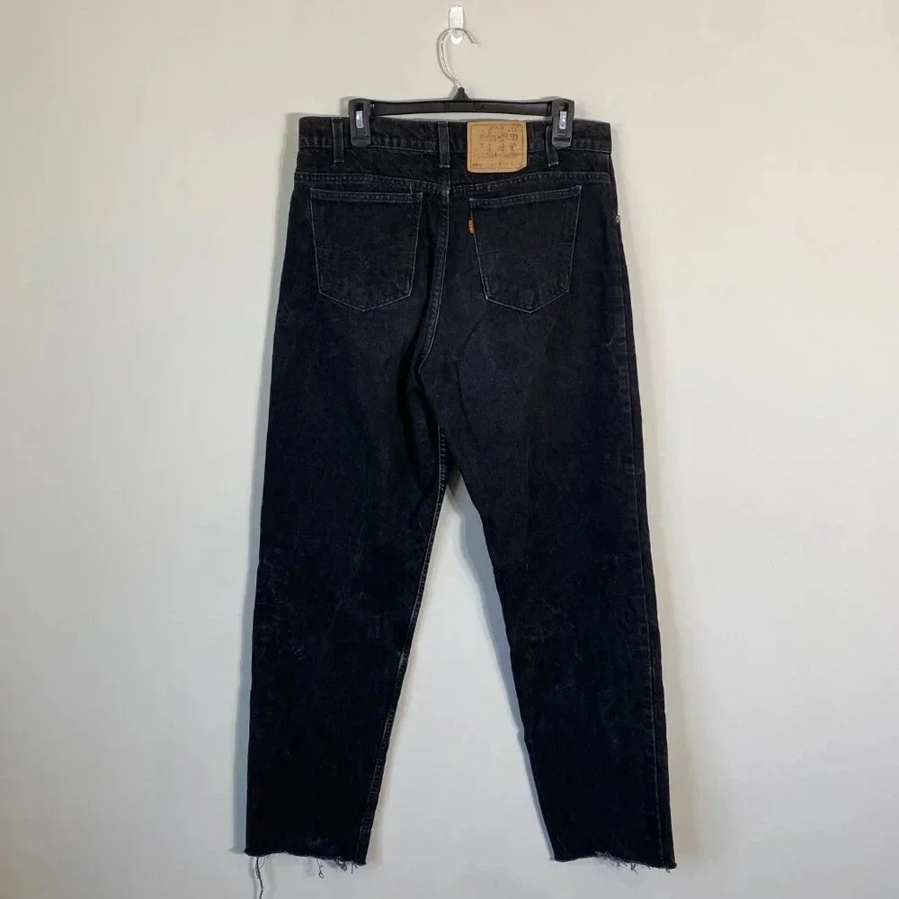 Vintage Levis 550 Orange Tab Denim Jeans Relaxed Fit Men's 34x32 Black Raw Hem
